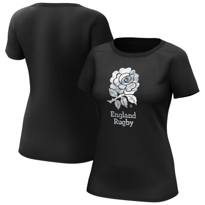 England Rugby Marble Graphic T-Shirt - Black - Womens