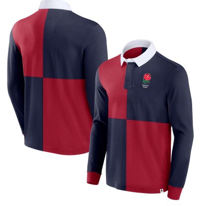 England Rugby Fundamentals Quartered Long Sleeve Rugby Shirt - Navy