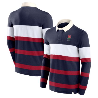 England Rugby Striped Long Sleeve Jersey Polo Shirt - Navy