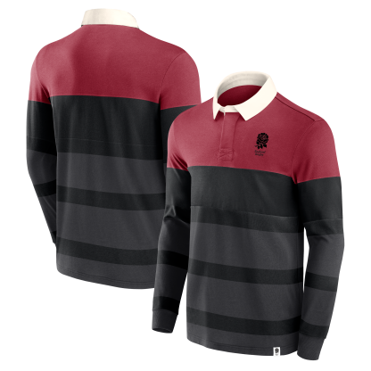 England Rugby Striped Long Sleeve Jersey Polo Shirt - Red