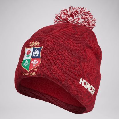 ADULT UNISEX BRITISH & IRISH LIONS FLEECE LINED BOBBLE HAT RED