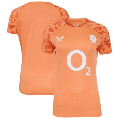 England Rugby Red Roses Performance Short Sleeve T-Shirt - Orange - Womens