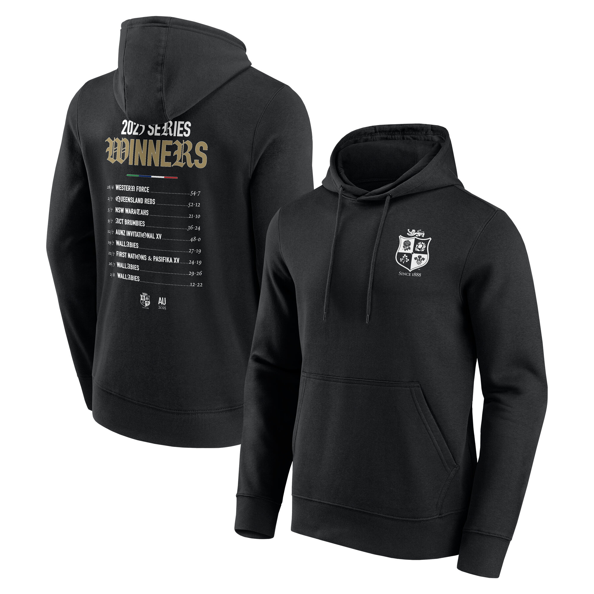 British & Irish Lions 2025 Champions Fixtures Graphic Hoodie - Black