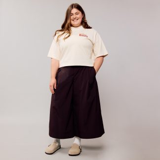 England Rugby Red Roses Icons Collection Watercolour Graphic Cropped Relaxed T-Shirt - Cream - Womens