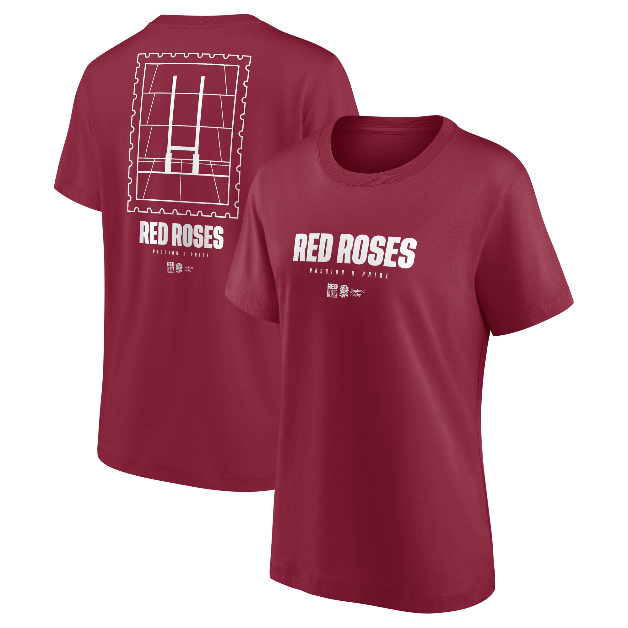 England Rugby Red Roses Stamp Graphic T-Shirt - Red - Womens