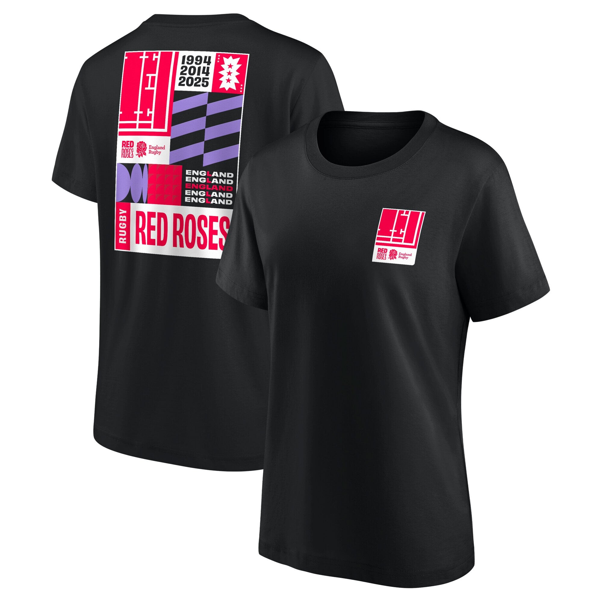 England Rugby Red Roses Art Graphic T-Shirt - Black - Womens