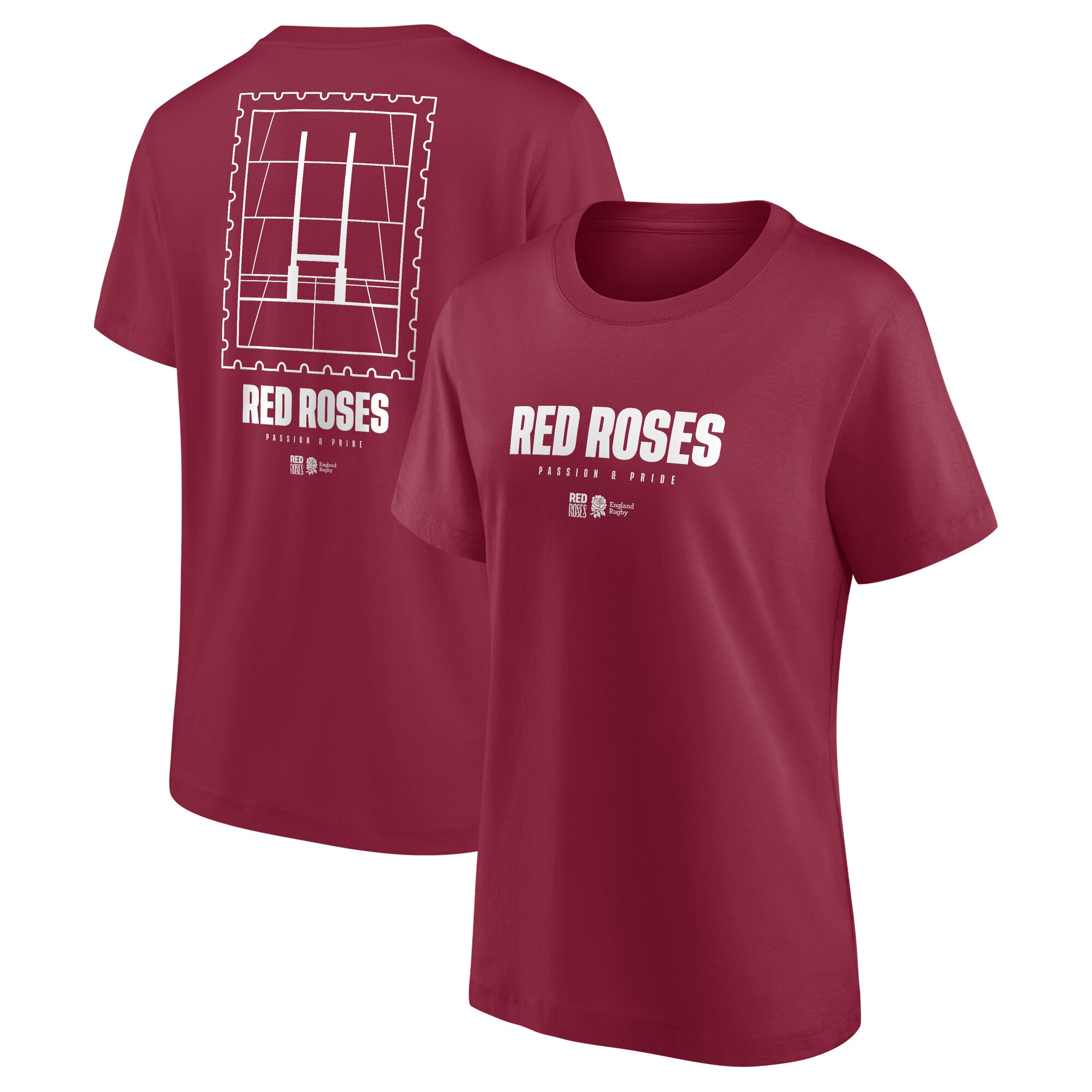 England Rugby Red Roses Stamp Graphic T-Shirt - Red - Womens