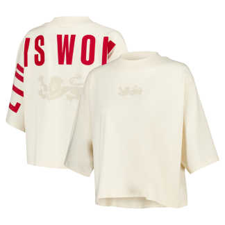 British & Irish Lions Rugby Graphic Oversized Cropped T-Shirt - Cream - Womens
